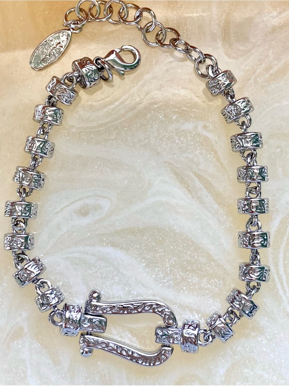 Sterling Silver Tone Textured Link Bracelet - Silver